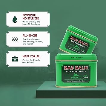 Bag Balm Vermont's Original Skin Moisturizer - Full Body Hydrating Skin Care: Dry Hands, Lips, Face, Feet  More - Unscented, Cruelty  Paraben Free - Day  Night, Men  Women (4oz Tin, Made in USA)