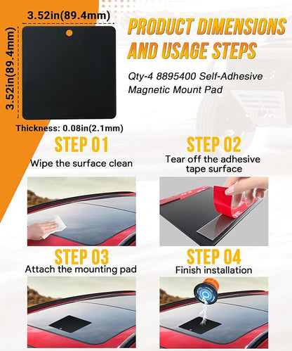 Pack of 4 self-adhesive magnetic pads 8895404 for aluminum booths, for magnetic light supports, durable black powder coating, ideal for light bars, lights