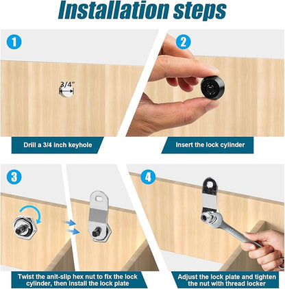 Cabinet Cam Locks, RV Storage Locks with Keyed Alike (1-1/4"), Suitable for Drawers and Cabinets to Protect Important Items, Zinc Alloy Materials