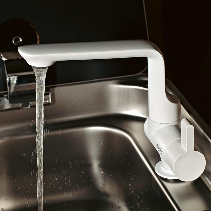 12V Water Tap with Microswitch  RV Kitchen Faucet Solid Brass (5 BAR)  12 Volt Electric Tap with Switch  Boat, Camping Sink Faucet Rotatable  RV Accessory (White)