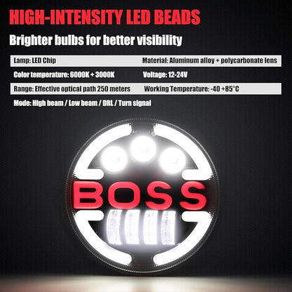7 Inch Motorcycle LED Headlight Daymaker Compatible with Harley Davidson Touring Softail FLD (BOSS)