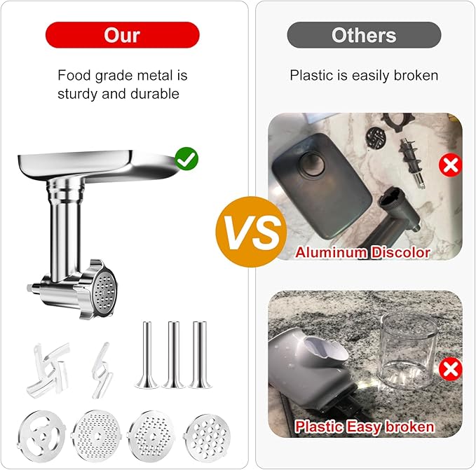 Stainless Steel Food Grinder Attachments for KitchenAid Stand Mixers and Cuisinart Stand Mixers SM-50. Meat Grinders, Sausage Stuffer, Food Processor. Durable Perfect Attachments for Kitchen aid Mixer