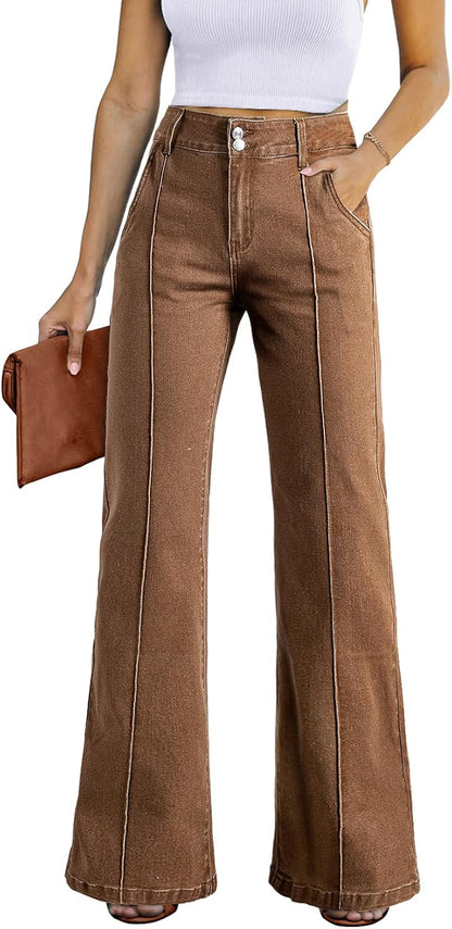 Women's High Waisted Baggy Wide Leg Stretch Jeans