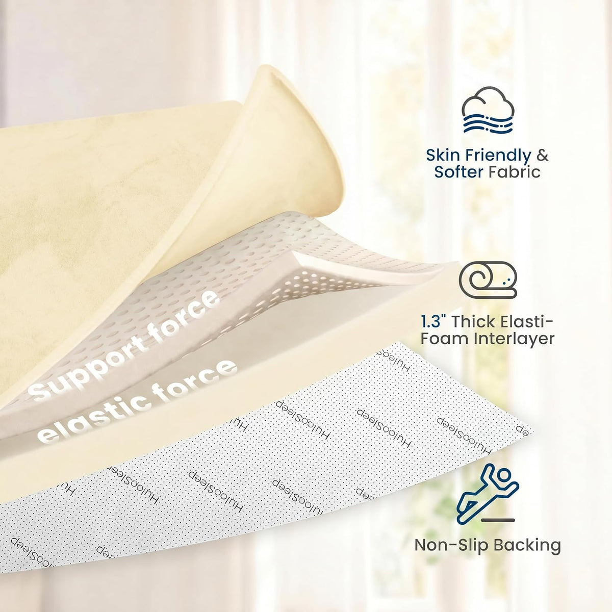 Huloo Sleep Baby Play Mat for Floor,1.3" Thick Elasti-Foam 50"×50" Playpen Mat for Tummy Time,Water Repellent Soft Coral Velvet for Toddler,Infant,Kids,Non-Slip Backing Safe for Crawling(Vanilla)
