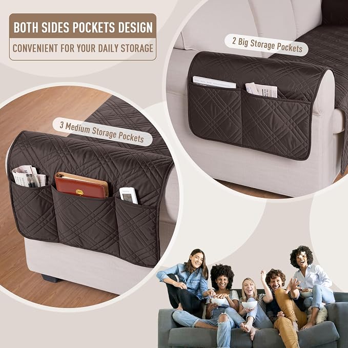 TAOCOCO Waterproof Sofa Covers for Dogs Pets with Non Slip Backing, Couch Seat Covers with Side Pocket for 3 Cushion Couch Washable Dog Couch Cover Protector Sofa Slipcovers(Sofa, Chocolate)