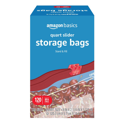 Basics Slider Quart Food Storage Bags, BPA Free, 120 Count (box slightly damaged)