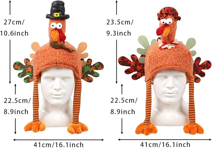 Full Head Turkey Headgear,Realistic Silly Turkey Hat Mask with Dangling Legs,Thanksgiving Plush Turkey Cap for Party