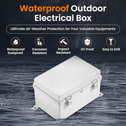 QILIPSU Waterproof Junction Box IP67 Outdoor Plastic Electrical Project Enclosure Weatherproof with Inner Door, Mounting Plate, Wall Brackets, Hinged Grey Cover 11.8"x7.9"x6.7" -D