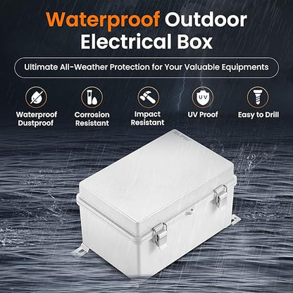 QILIPSU Waterproof Junction Box IP67 Outdoor Plastic Electrical Project Enclosure Weatherproof with Inner Door, Mounting Plate, Wall Brackets, Hinged Grey Cover 11.8"x7.9"x6.7" -D