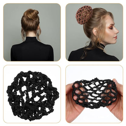 12 Pcs Bun Cover Crochet Bun Cover for Hair Stretchy Hair Bun Covers for Women 6 Colors Edge Mesh Hair Bun Cover for Dancer Skater Bank Clerk