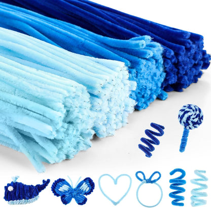 RoundFunny 400 Pcs 24 Inch Extra Long Blue Pipe Cleaners Chenille Stem Thick Fluffy Pipe Cleaners Craft Supplies for Halloween Arts Crafts Decorations Hair DIY Handcraft Project