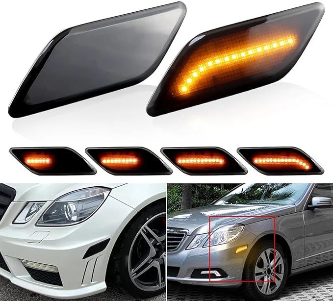 Side Marker Lights for Mercedes Benz E350 E550 E63 AMG Sedan Wagon 2010-2013, Dynamic Front Bumper LED Side Marker Lights