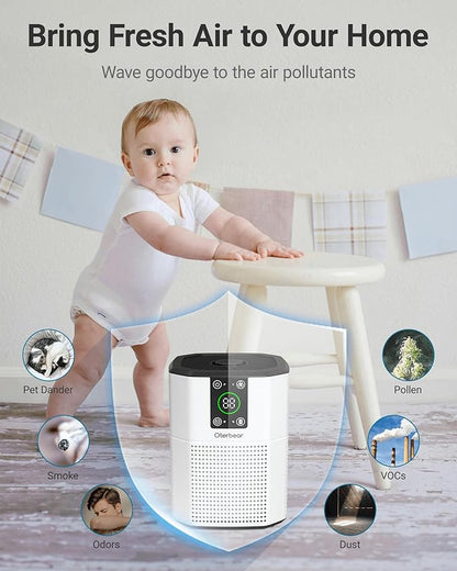 Air Purifiers for Home Bedroom Pets, Oterbear Small Air Purifier with Sleep Mode, Aroma Function, Ambient Light, H13 True HEPA Air Filter Cleaner, Remove Dander Smoke Pollen Odor, White