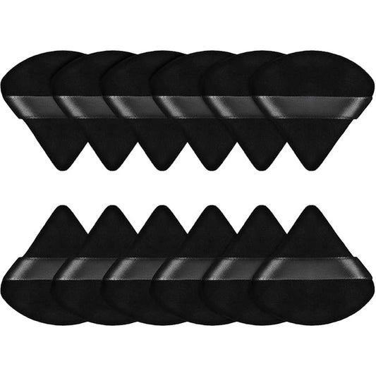 Maitys 12 Pieces Powder Puff Triangle Face Makeup Cosmetic for Loose Powder Soft Body Washable Reusable Foundation Sponge Mineral Wet Dry Makeup Tool for Women(Small,Black)