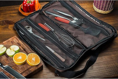 EVERPRIDE Chef Knife Bag Holds 20 Knives PLUS Large Zippered Compartment for Kitchen Tools Durable, Large Knife Bag for Chefs Professional Grade and makes a great gift!
