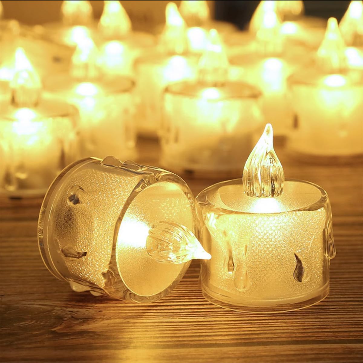 SupBri 3pc Pack Flameless Tea Lights Candles Battery Operated, Crystal Led Tealight Candles,Votive Electric Fake Candles for Valentines Wedding Diwali Christmas Decorations