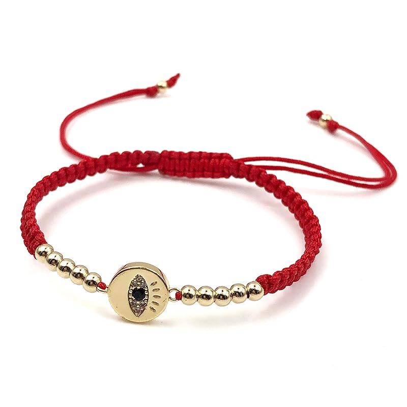 Lucky Evil Eye Charm Hand-Woven Adjustable String Bracelet for Women Protection (Red)