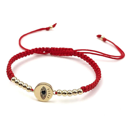 Lucky Evil Eye Charm Hand-Woven Adjustable String Bracelet for Women Protection (Red)