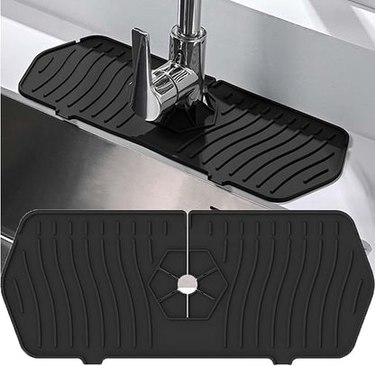 Kitchen Sink Splash Guard,Sink Protectors for Kitchen Sink,Sink Mat,Sponge Holder,Silicone Faucet Handle Drip Catcher Tray for Kitchen Bathroom Sink Accessories(Black,13.7Aux 5.8Au)