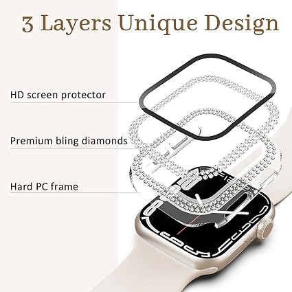 Bling Case with HD Screen Protector Women Compatible with Apple Watch 40mm Diamond Protective Face Cover PC Frame Protector for iWatch Series 456SE Clear