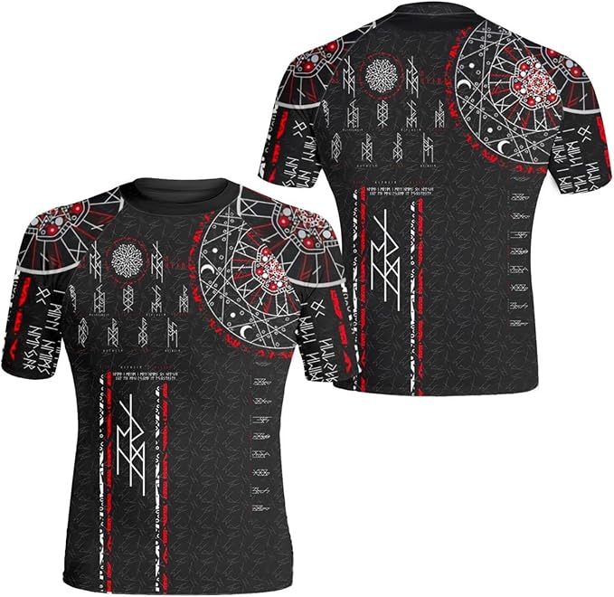 Ultra Soft Compression Shirt, Rash Guard Men Jiu Jitsu Short Sleeve Design 3D Viking MMA Compression Shirt