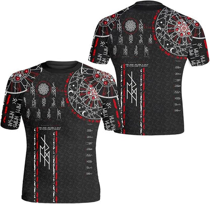 Ultra Soft Compression Shirt, Rash Guard Men Jiu Jitsu Short Sleeve Design 3D Viking MMA Compression Shirt