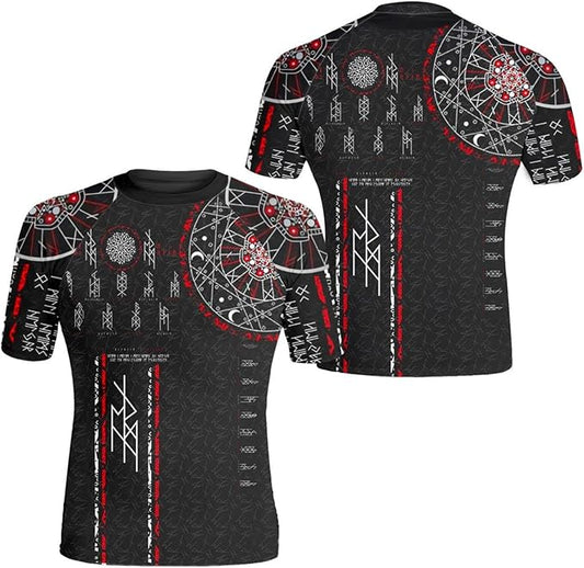 Ultra Soft Compression Shirt, Rash Guard Men Jiu Jitsu Short Sleeve Design 3D Viking MMA Compression Shirt