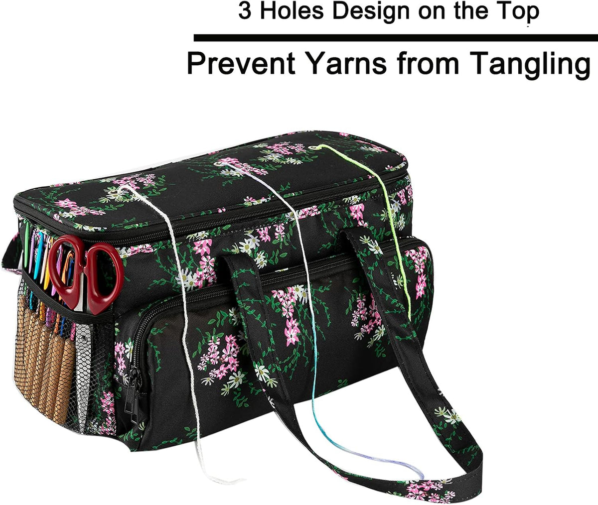 Ryhiac Yarn Storage Organizer Tote Bag Knitting Project Bag Yarn Holder Traveling Crochet Handbag Floral for Bulk Yarns,Crochet Hooks,Knitting Needle,Crochet Acessories.