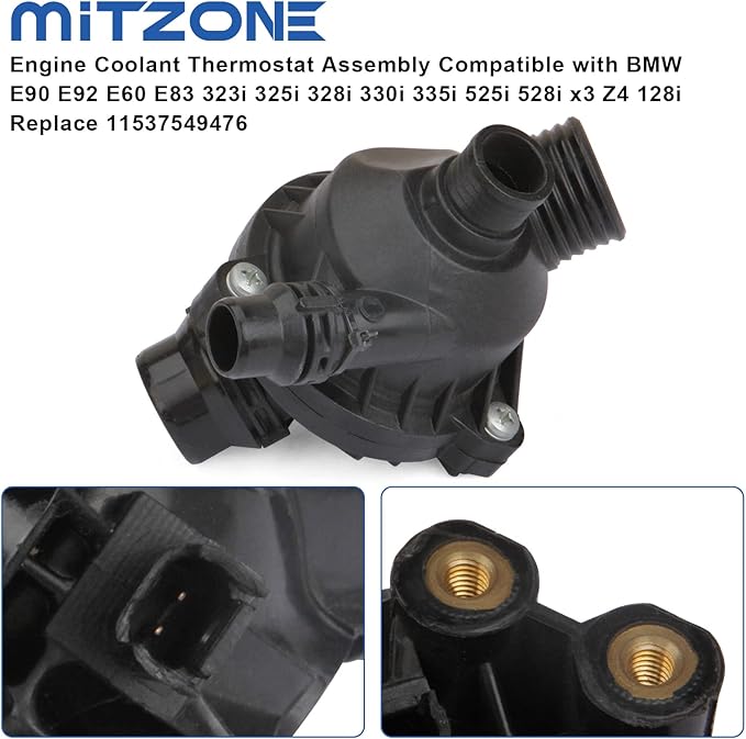 MITZONE Engine Coolant Thermostat Assembly Compatible with BMW E90 E92 E60 E83 323i 325i 328i 330i 335i 525i 528i x3 Z4 128i Replace 11537549476