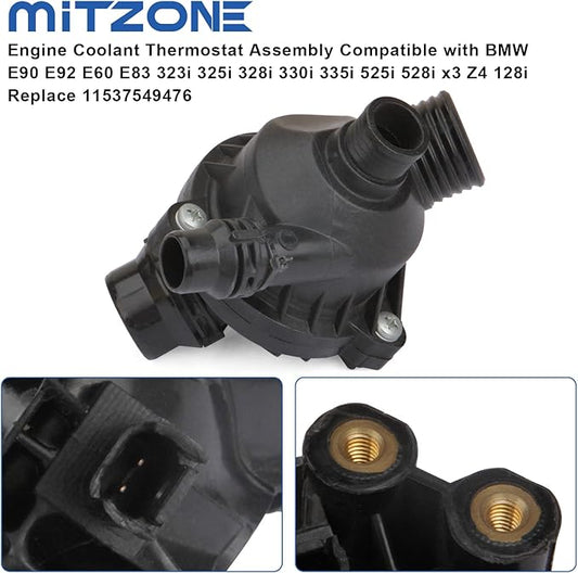 MITZONE Engine Coolant Thermostat Assembly Compatible with BMW E90 E92 E60 E83 323i 325i 328i 330i 335i 525i 528i x3 Z4 128i Replace 11537549476