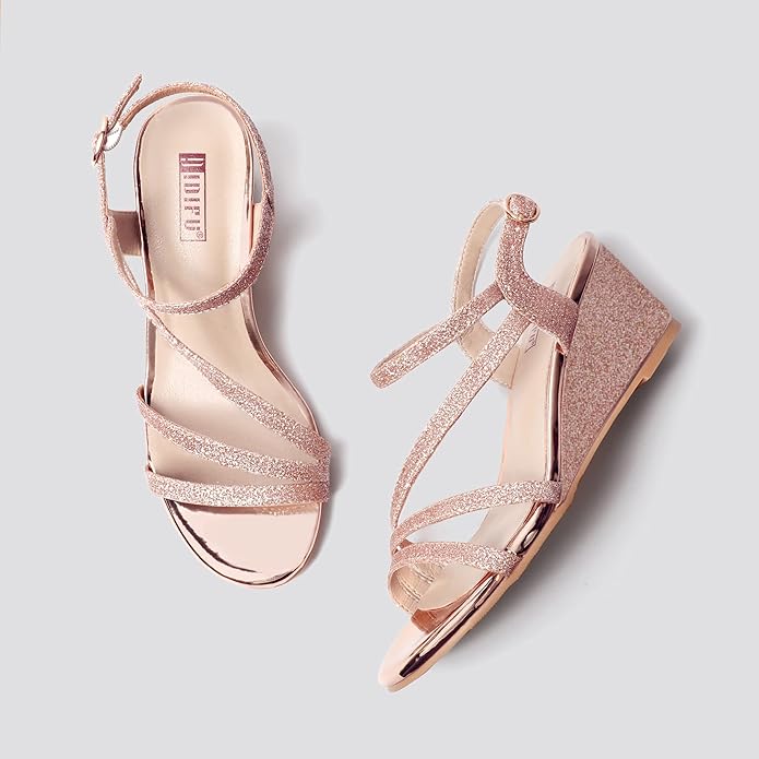 IDIFU Women's Wedge Heel Sandal Dress Low Strappy 2 Inch Open Toe Wedding Bridal Shoes for Woman Ladies Evening Formal