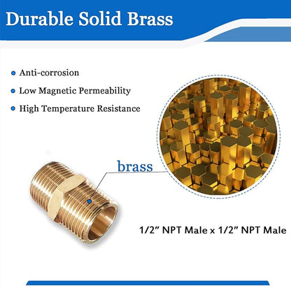 2PCS Hex Brass Nipple 12" NPT Male X 12" NPT Male Pipe Fitting 12 inch Brass Pipe Nipples Male Pipe Adapter Fittings Heavy Equal Brass Nipples Connectors