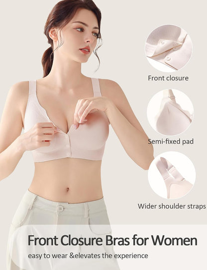 Gailife Jelly Front Closure Bras for Women Wireless No Underwire Comfort Convenient Seamless Supportive Mastectomy Bralettes