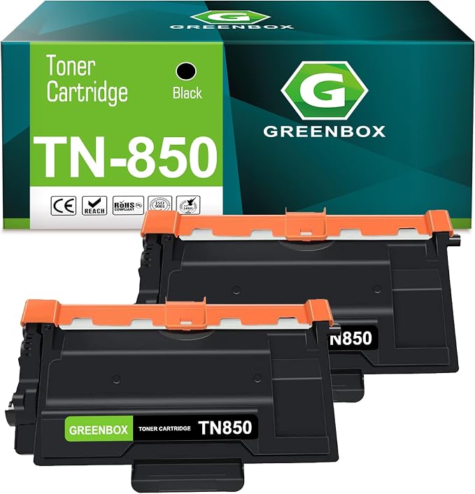 GREENBOX Compatible TN850 High Yield Toner Cartridge Replacement for Brother TN850 TN-850 TN820 TN-820 for DCP-L5500DN DCP-L5600DN MFC-L5700DW HL-L5000D MFC-L5800DW MFC-L5850DW Printer (2 Black)