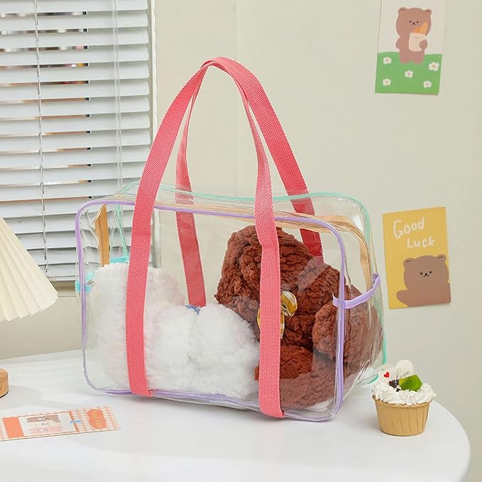 Large Clear Shoulder Bags, Large Clear Tote Bag Pvc Material Zipper Closure Comfortable Handles, Practical Leakproof Clear Large Handbags For Travel Swimming Beach Sports L Size