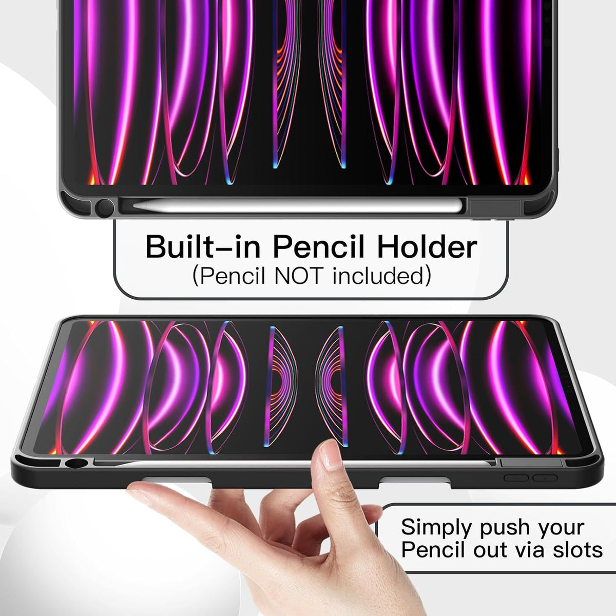 Case for iPad Pro 11 Inch 2022/2021/2020 Model (4th/3rd/2nd Generation), with Pencil Holder, Support 2nd Pencil Charging, Slim Tablet Cover with Soft TPU Back, Auto Wake/Sleep (Black)