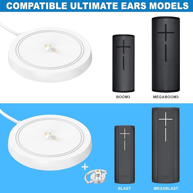 Power Up Charging Dock Compatible with Ultimate Ears UE Boom 3Megaboom 3BlastMegablast(Wall Charger and 5 Feet Cable Included) White(Not for Boom4Megeboom 4)