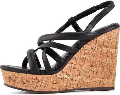 Coutgo Women Platform Wedge Sandals Cork Slingback Wedges Espadrilles Heels Summer Shoes.