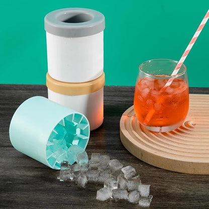 CINPIUK Mini Ice Cube Mold, Silicone Ice Maker Trays Press-Type  Easy-Release Ice Cube 3D Cylinder Ice Bucket Mold Small 60 Ice Cubes for Drink, Coffee, Yellow