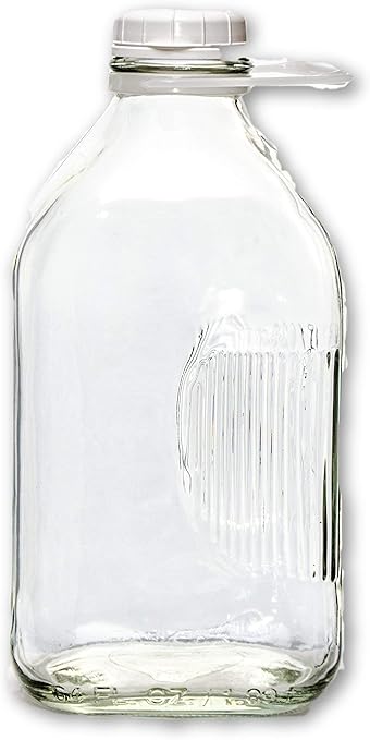 The Dairy Shoppe 2 Qt Heavy Glass Milk Bottle with Handle  Cap, 64 Oz, 12 Gal.