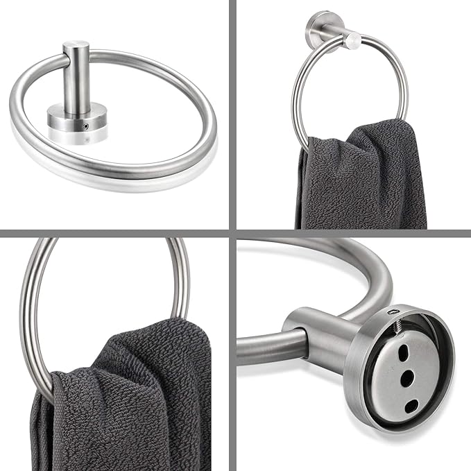 Bahroom Towel Ring Stainless Steel SUS 304,Circle Hand Towel Holder,Matte Round Towel Holder Wall Mount Towel Rack Silver