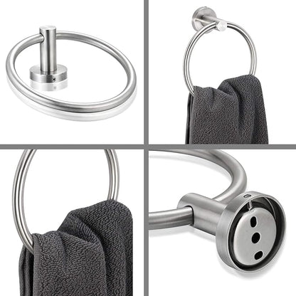Bahroom Towel Ring Stainless Steel SUS 304,Circle Hand Towel Holder,Matte Round Towel Holder Wall Mount Towel Rack Silver