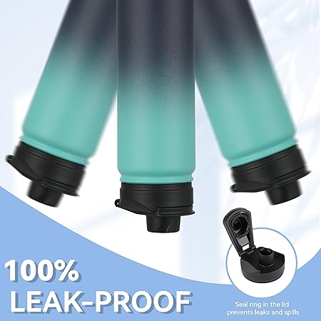 HASLE OUTFITTERS Insulated Water Bottle 22 oz Double Wall Stainless Steel Water Bottle Wide Mouth with Straw Lid  Spout Lid Keeps Cold or Hot(Green Blue Gradient,1)