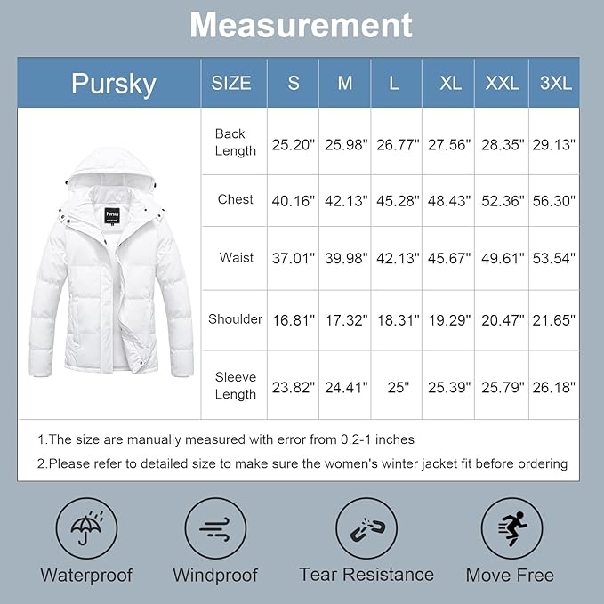 Pursky Women's Warm Winter Thicken Coat Waterproof Cropped Jackets Parka With Removable Hood