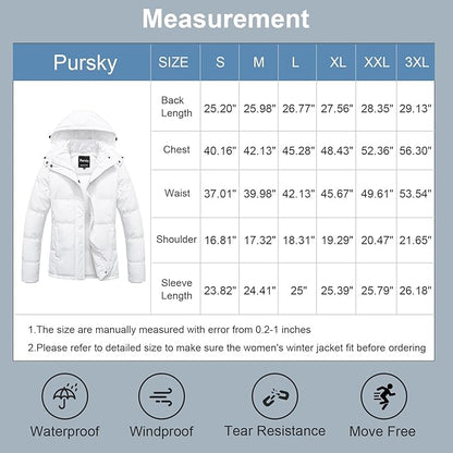 Pursky Women's Warm Winter Thicken Coat Waterproof Cropped Jackets Parka With Removable Hood