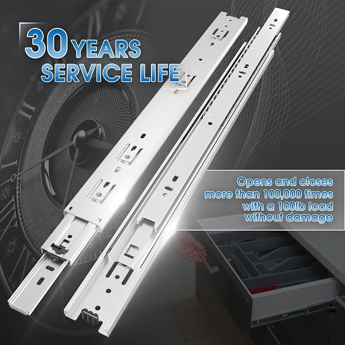 1 Pair Full Extension Drawer Slides 8 10 12 14 16 18 20 22 24 Inch 100 lb Load Capacity Side Mount Ball Bearing Rails Cabinet Dresser Glides Wardrobe Kitchen Trash Can Slider Runners Silver