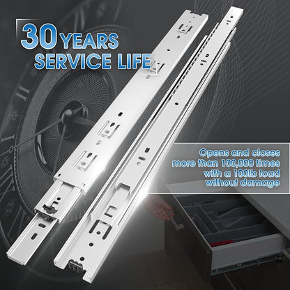 1 Pair Full Extension Drawer Slides 8 10 12 14 16 18 20 22 24 Inch 100 lb Load Capacity Side Mount Ball Bearing Rails Cabinet Dresser Glides Wardrobe Kitchen Trash Can Slider Runners Silver