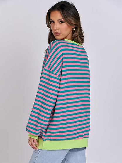 ANRABESS Women Striped Oversized Sweatshirt Crewneck Long Sleeve Shirts Hoodies 2025 Summer Fashion Pullover Top Y2K Outfits