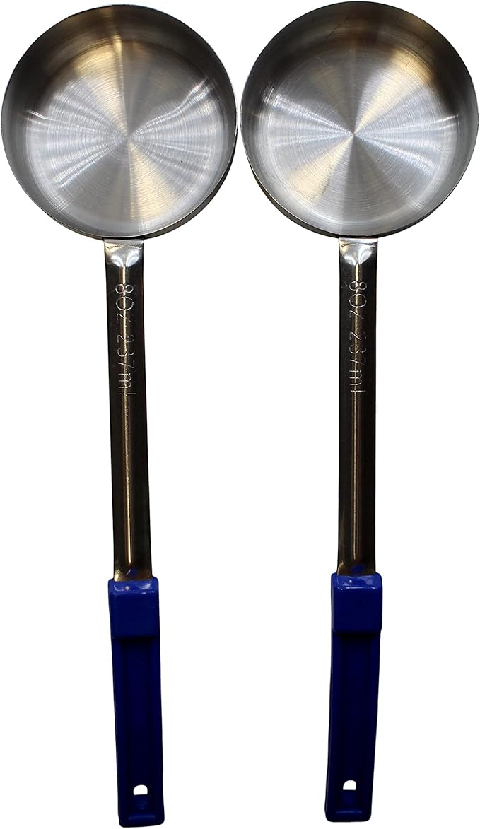 8 Ounce Solid Stainless Steel Portion Control Ladle Spoon for Measuring and Serving; Commercial Grade Serving Scoops Pack of 2