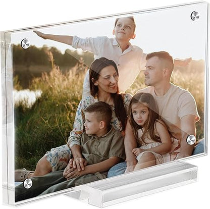4x6 Magnetic Acrylic Picture Frame with Base, Both Horizontal Vertical or Slant Back Display, Double Sided Clear Photo Frame, Frameless Lucite Frames